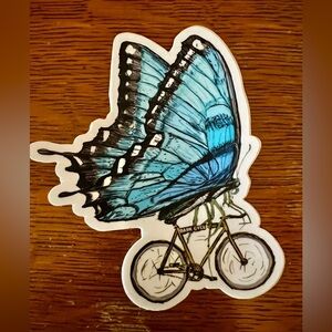 Blue Butterfly on a Bicycle Sticker